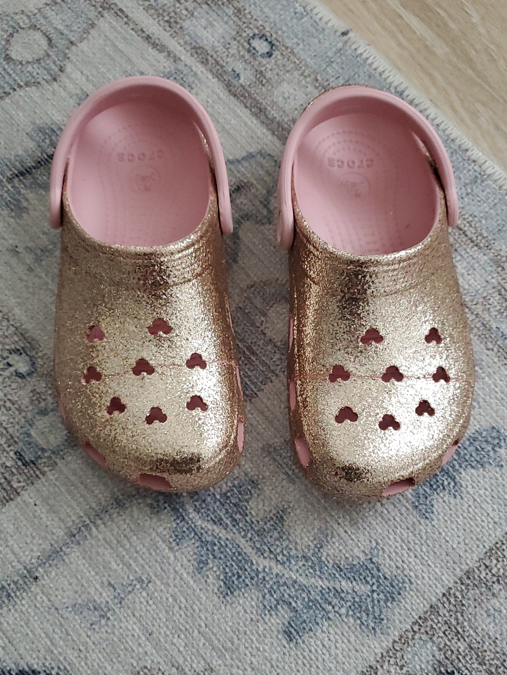 Crocs Disney Pink Gold Glitter Mickey Mouse Crocs Clogs Slip On Shoes Sandal Sz7